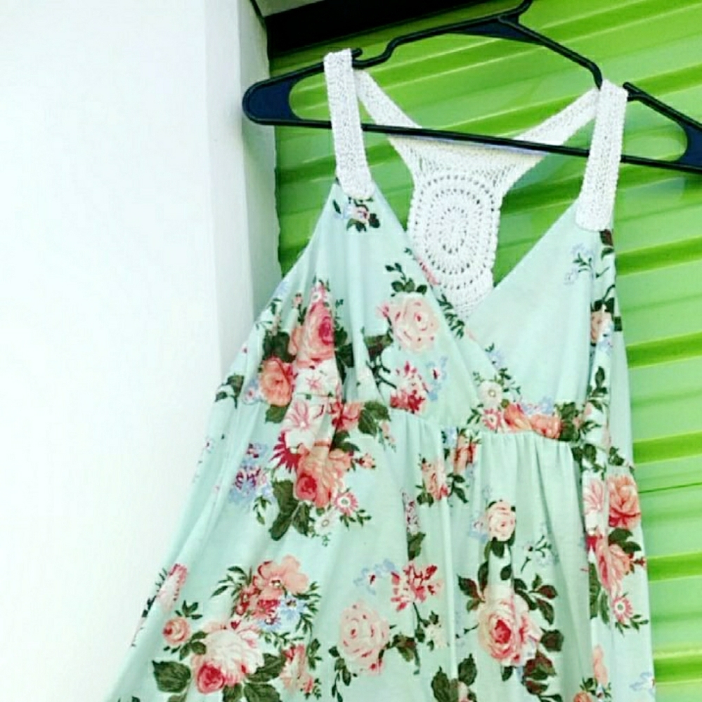 Baby blue crocheted rose dress